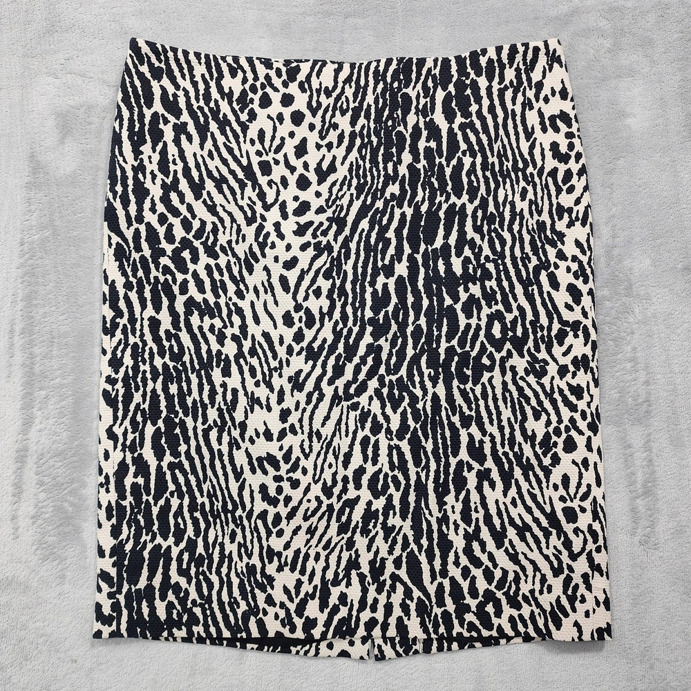 Talbots Skirt Womens 2P PETITE Black Leopard Print Pencil Lined Stretch Office